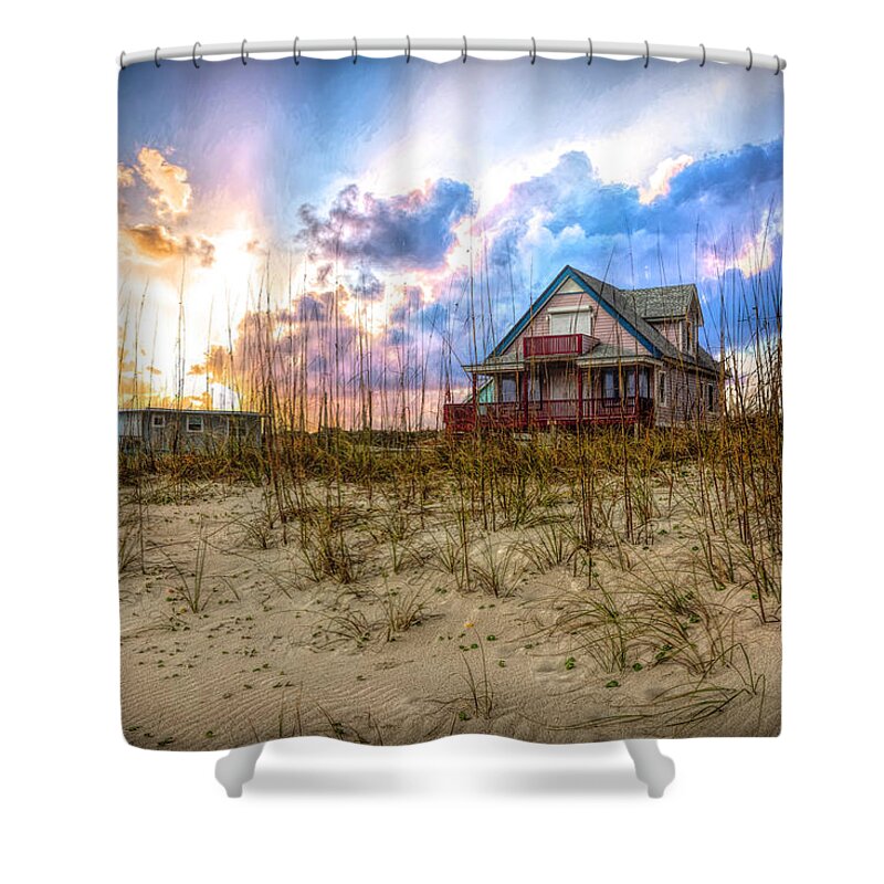Boats Shower Curtain featuring the photograph Cottage on the Dunes by Debra and Dave Vanderlaan