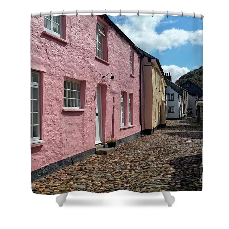 Boscastle Shower Curtain featuring the photograph Cottages and Cobbles at Boscastle, Cornwall by David Birchall