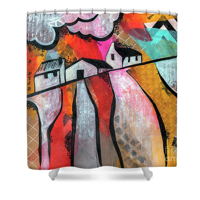  Painting Shower Curtain featuring the mixed media Country Life by Ariadna De Raadt