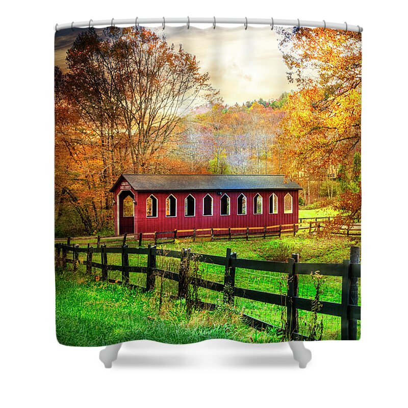 Andrews Shower Curtain featuring the photograph Country Red in Autumn by Debra and Dave Vanderlaan