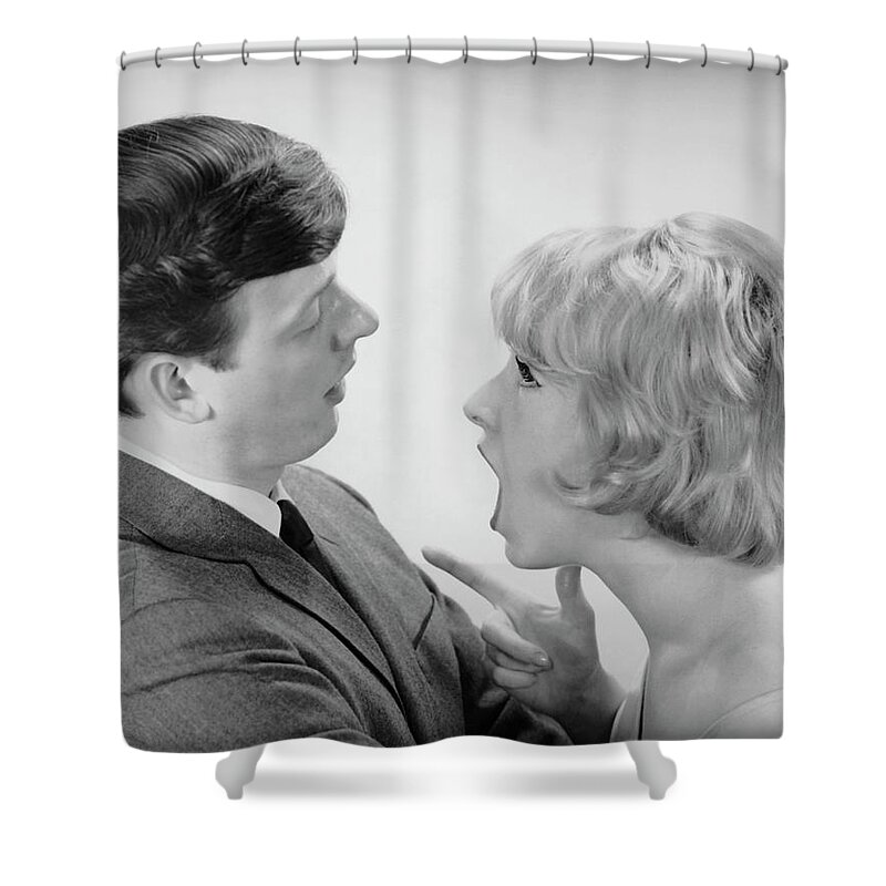Heterosexual Couple Shower Curtain featuring the photograph Couple In Heated Argument by George Marks