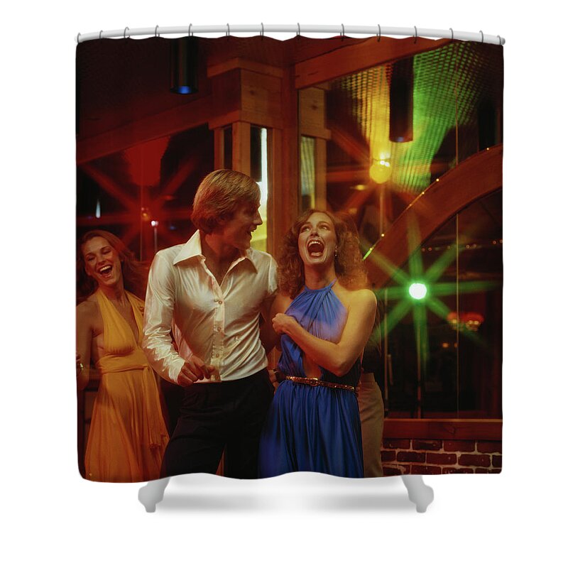 Young Men Shower Curtain featuring the photograph Couples Dancing Together At Nightclub by Tom Kelley Archive