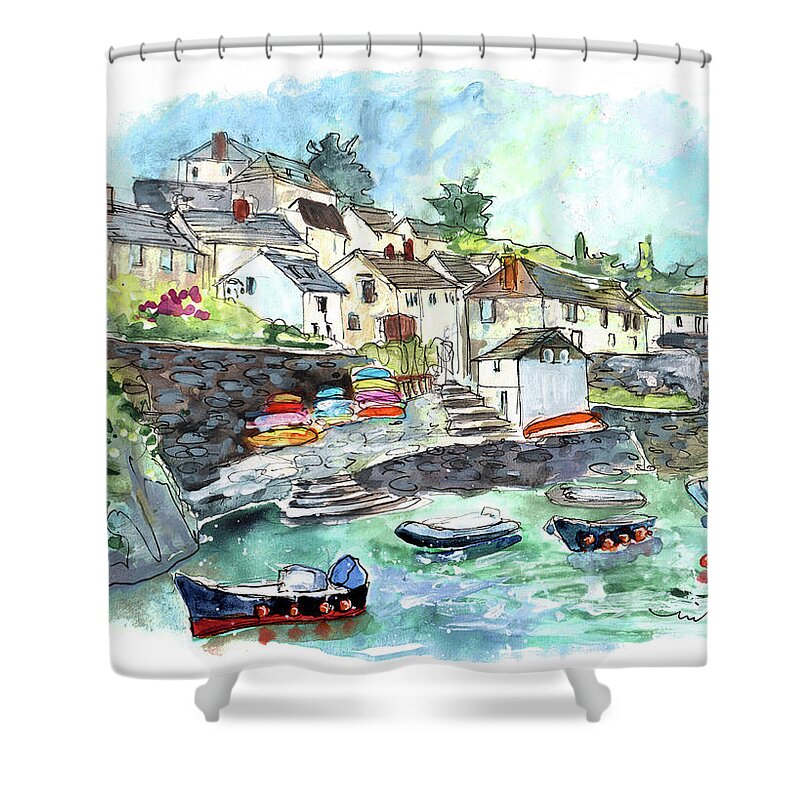 Travel Shower Curtain featuring the painting Coverack On Lizard Peninsula 06 by Miki De Goodaboom