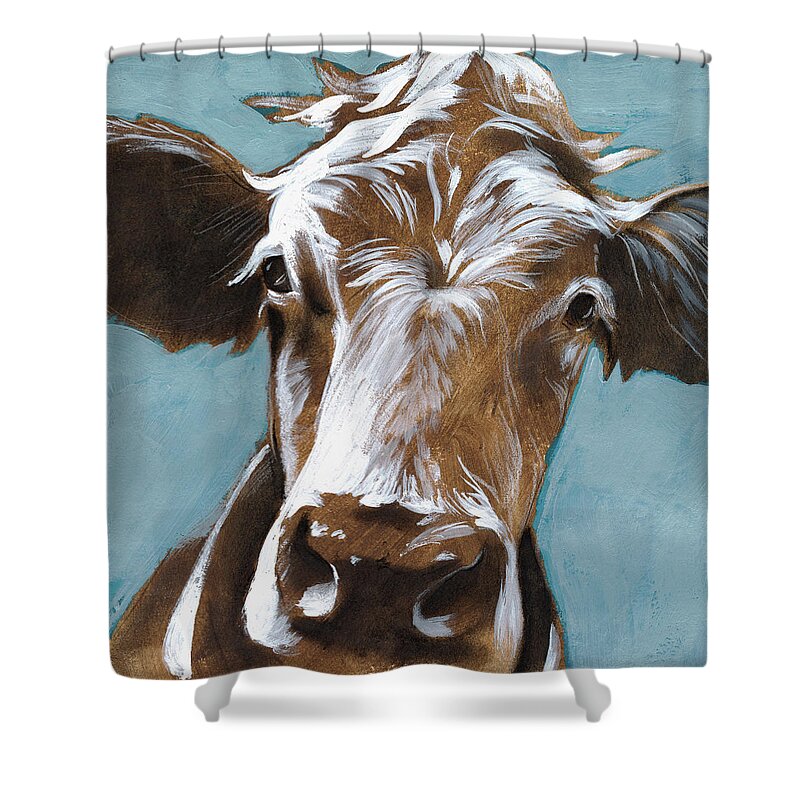 Animals & Nature+farm+cows & Sheep Shower Curtain featuring the painting Cow Kisses II by Jennifer Paxton Parker
