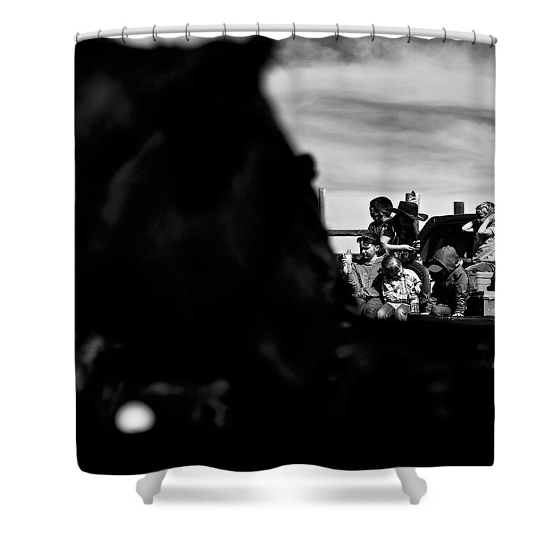 Ranch Shower Curtain featuring the photograph Cows mooing by Julieta Belmont