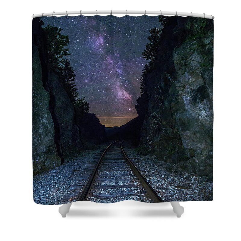 Crawford Shower Curtain featuring the photograph Crawford Notch Milky Way Tracks by White Mountain Images
