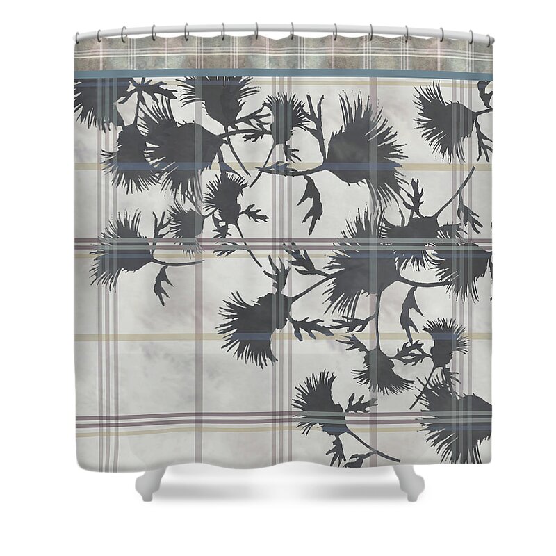 Plaid Shower Curtain featuring the digital art Cream Thistle Plaid Contrast Border by Sand And Chi