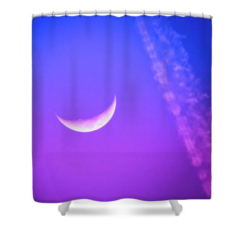 Arizona Shower Curtain featuring the photograph Gemini Crescent and Contrail by Judy Kennedy