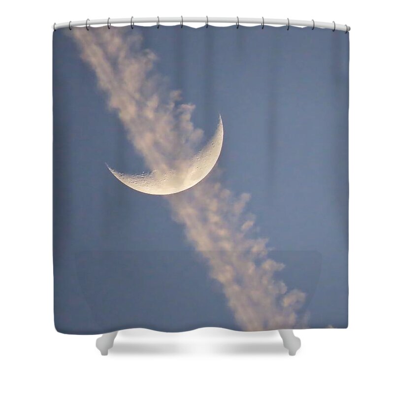 Arizona Shower Curtain featuring the photograph Gemini Crescent in Contrail by Judy Kennedy
