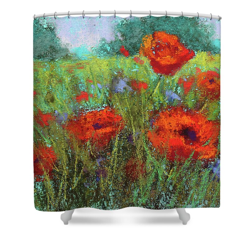 Poppies Shower Curtain featuring the painting Crimson Seranade by Susan Jenkins