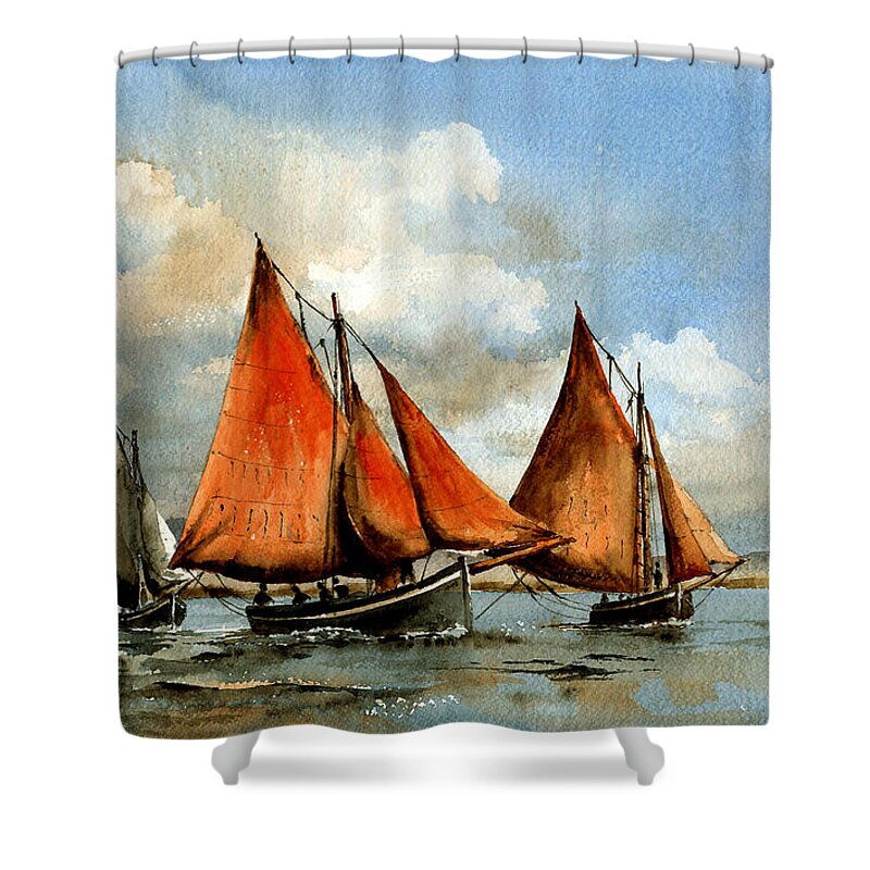 Ireland Shower Curtain featuring the painting Criniu na mBad, Galway Bay. by Val Byrne