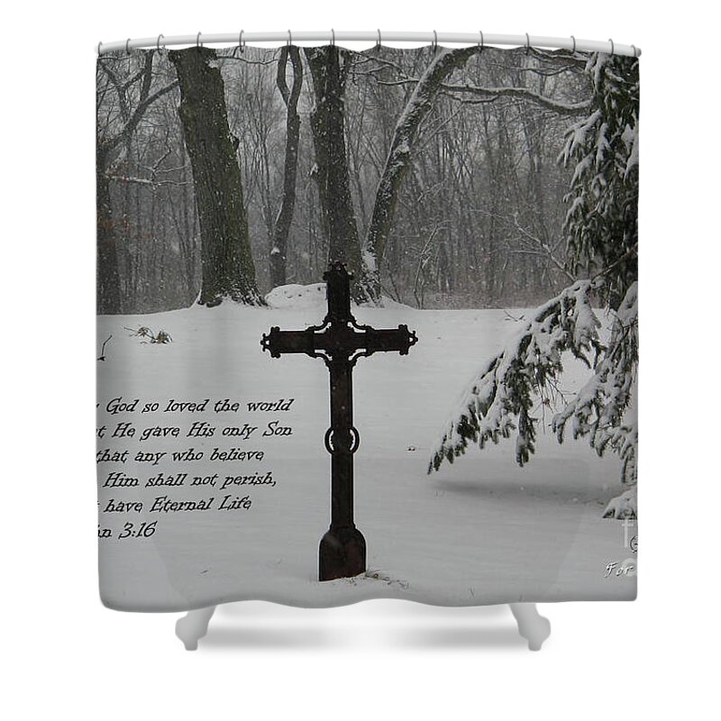  Shower Curtain featuring the mixed media Cross snow by Lori Tondini