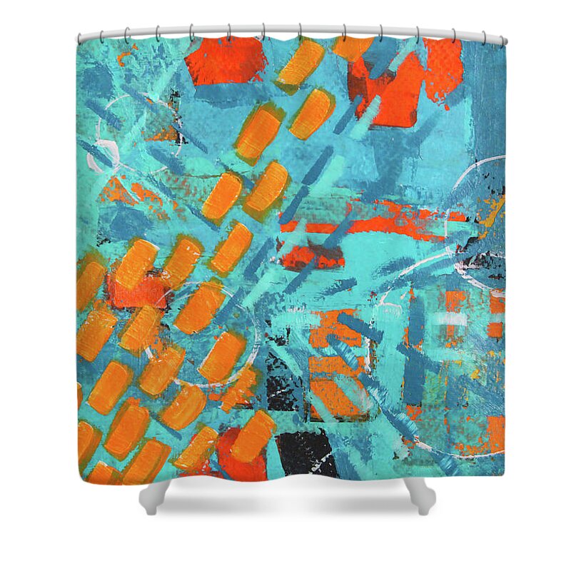 Urban Abstract Painting Shower Curtain featuring the painting Cross Town Traffic 2 by Nancy Merkle