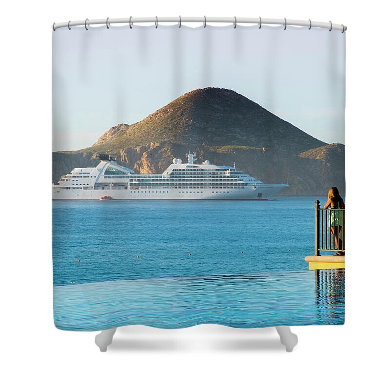 Cabo Shower Curtain featuring the photograph Cruise Ship View by Bill Cubitt