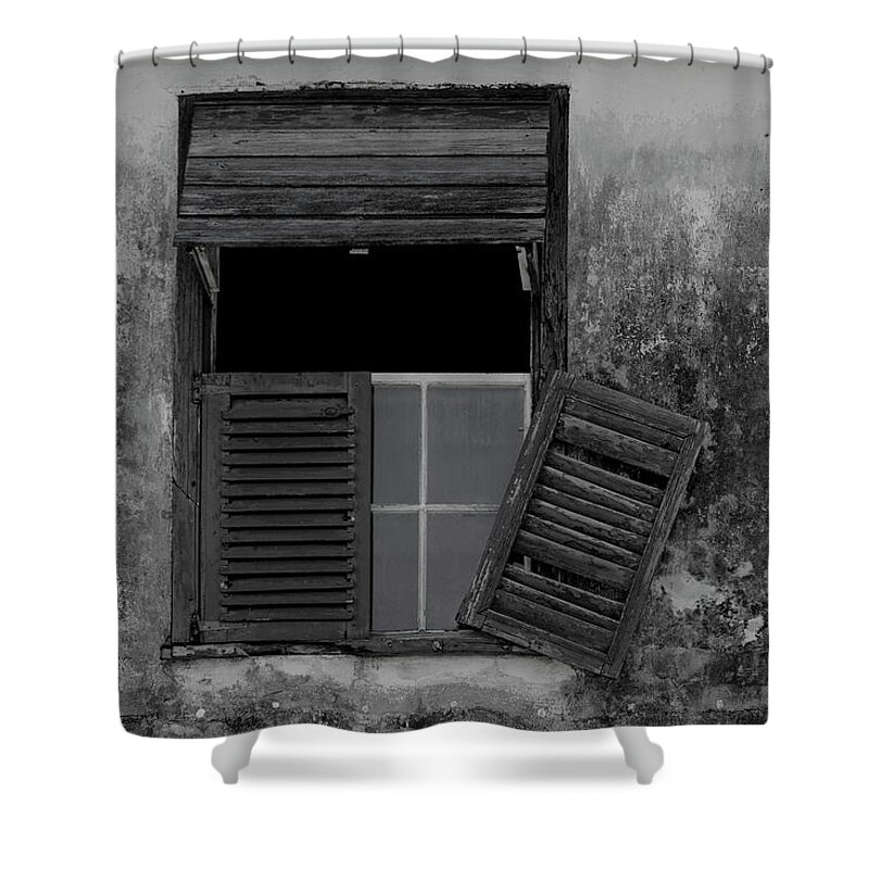 Window Shower Curtain featuring the photograph Crumblling window by Stuart Manning