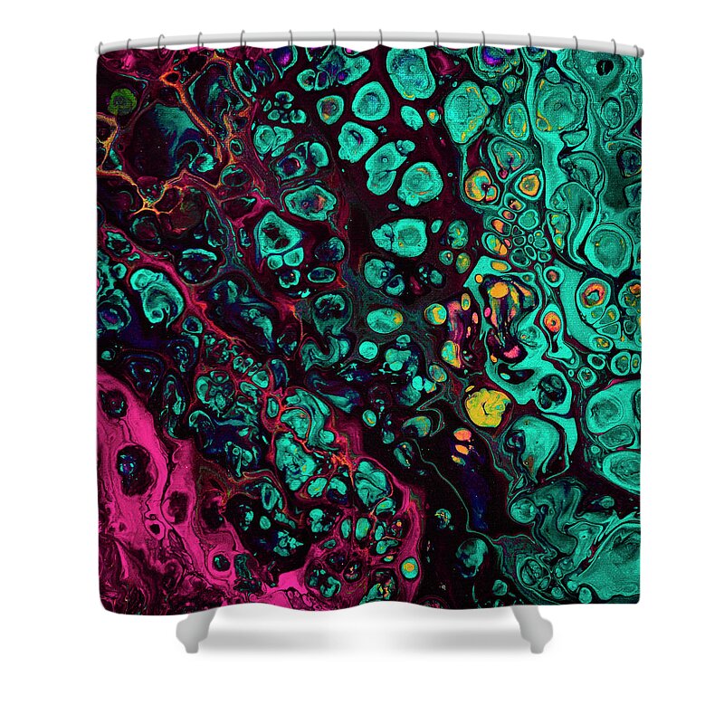 Fluid Shower Curtain featuring the mixed media Crunchberries by Jennifer Walsh