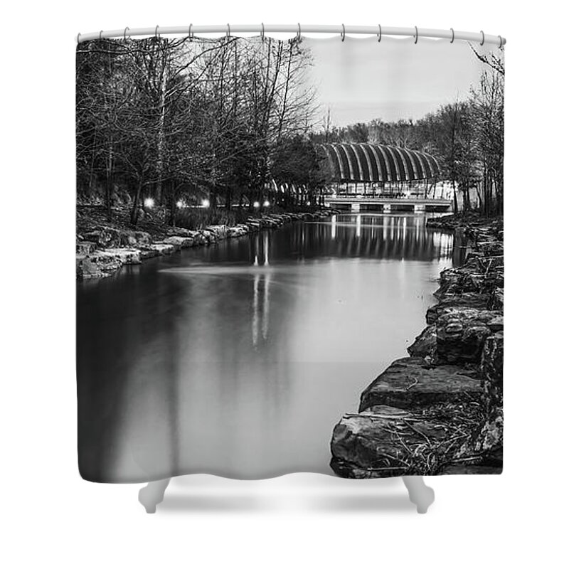 America Shower Curtain featuring the photograph Crystal Bridges Museum Black and White Landscape Panorama by Gregory Ballos