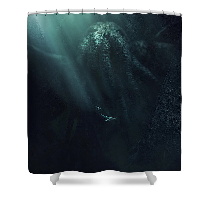 Lovecraft Shower Curtain featuring the photograph Cthulhu and the Whales by Guillem H Pongiluppi