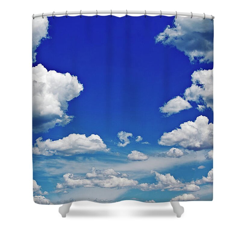 Scenics Shower Curtain featuring the photograph Cumulus Clouds And Blue Sky by John W Banagan