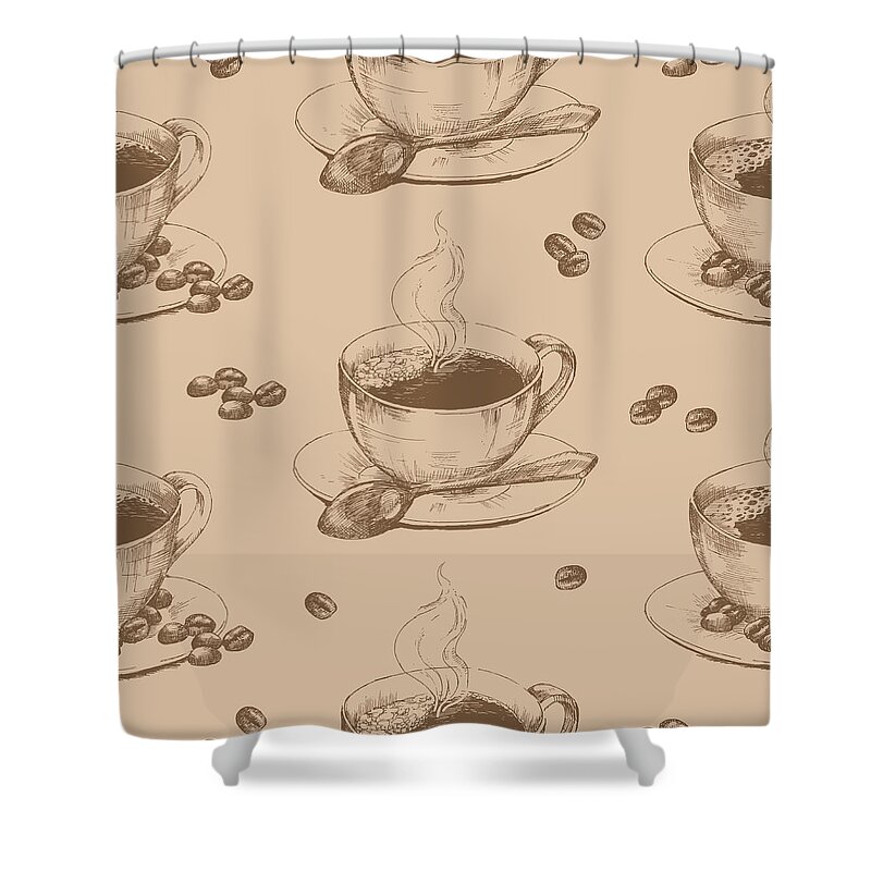 Art Shower Curtain featuring the digital art Cup Of Hot Coffee Seamless by Annagarmatiy