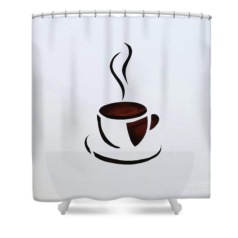 Cut Canvas Shower Curtain featuring the mixed media Cuppa by Phyllis Howard