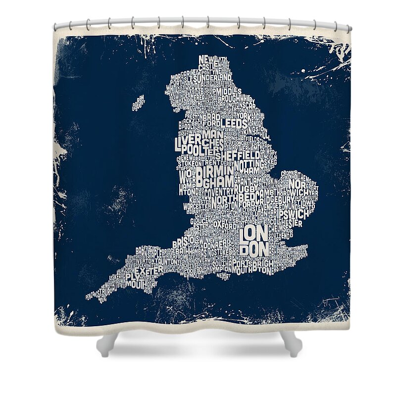 England City Map Shower Curtain featuring the digital art Custom England City Text map by Michael Tompsett