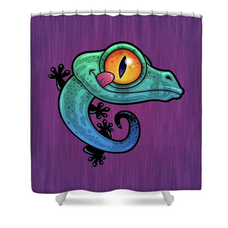 Lizard Shower Curtain featuring the digital art Cute Colorful Cartoon Gecko by John Schwegel
