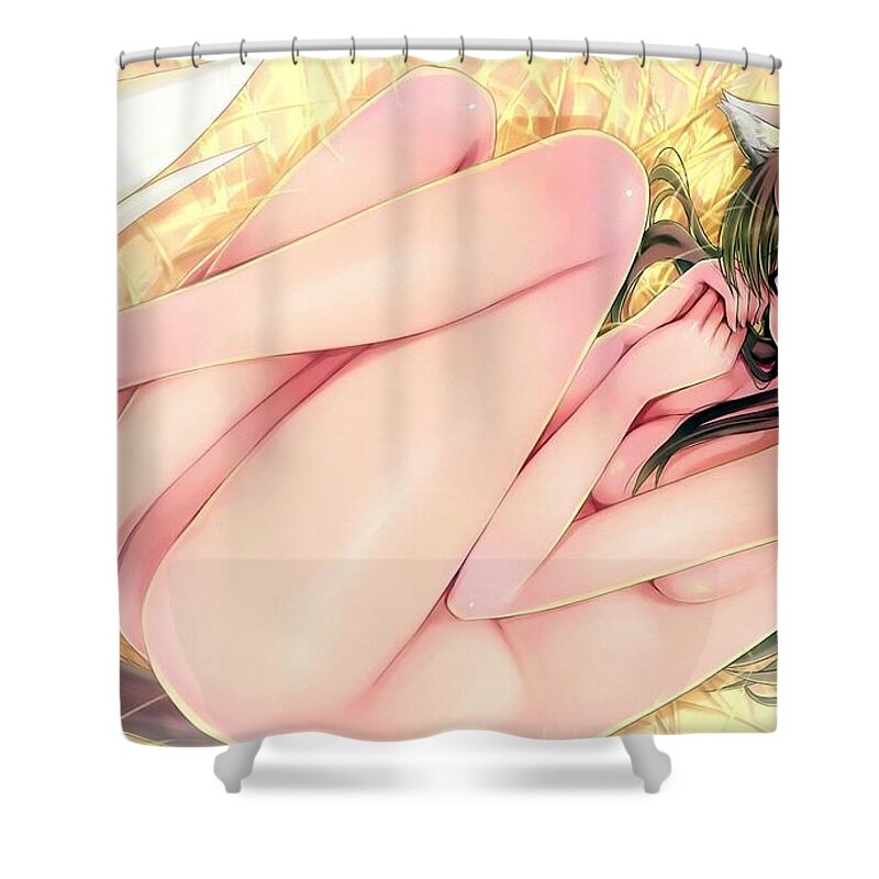 High Resolution Shower Curtain featuring the drawing Cute Hentai Kitty Girl Naked On Bed Ultra HD by Hi Res