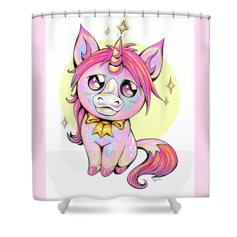 Unicorn Shower Curtain featuring the drawing Cute Unicorn II by Sipporah Art and Illustration