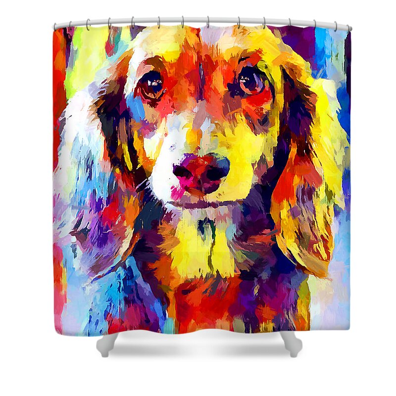 Dachshund Shower Curtain featuring the painting Dachshund 5 by Chris Butler