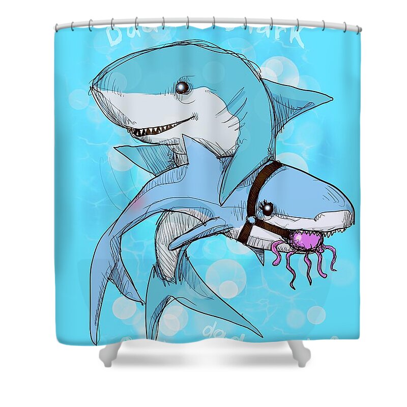 Song Shower Curtain featuring the drawing Daddy Shark by Ludwig Van Bacon