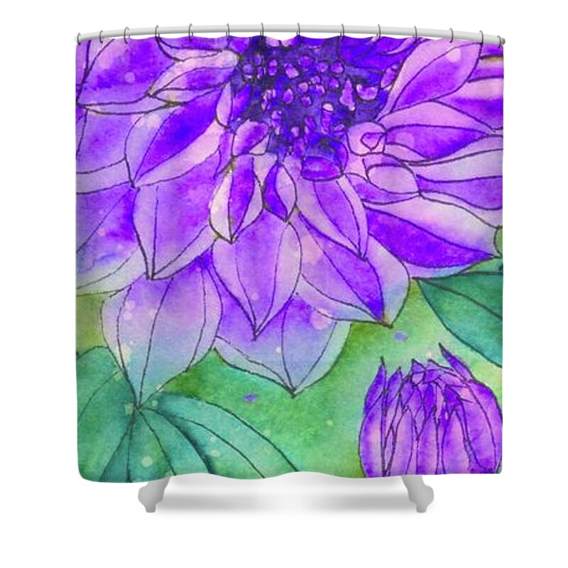 Barrieloustark Shower Curtain featuring the painting Dahlia Days by Barrie Stark