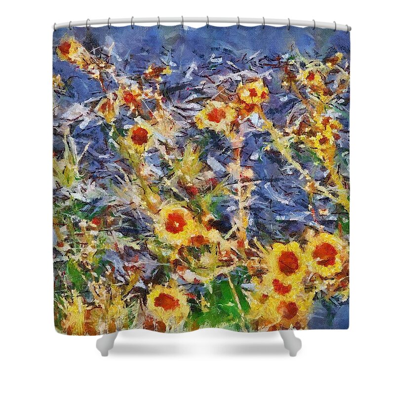 Daisies Shower Curtain featuring the mixed media Daisies by Christopher Reed