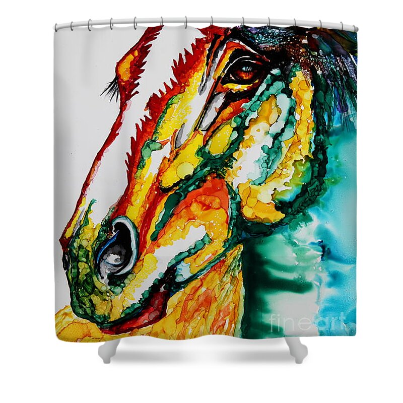 Horse Shower Curtain featuring the painting Dakota by Maria Barry
