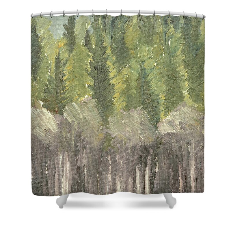 Landskap Shower Curtain featuring the painting Dala spring winter  Dala vaarvinter 1995-97 1 of 7 clean cut up to 60x75 cm on canvas by Marica Ohlsson