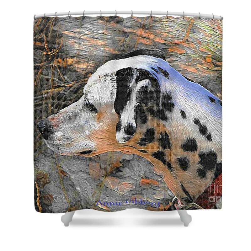 Dalmatian Dog Shower Curtain featuring the digital art Dalmatian dog by Annie Gibbons