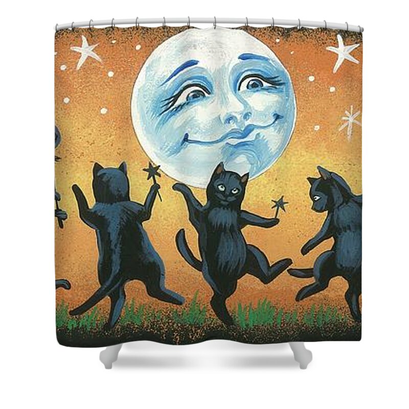 Ryta Shower Curtain featuring the painting Dance Of The Black Cats by Margaryta Yermolayeva