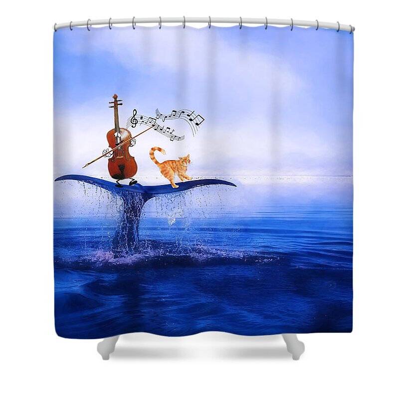 Fiddles Shower Curtain featuring the mixed media Dancing on Whale Tails by Colleen Taylor