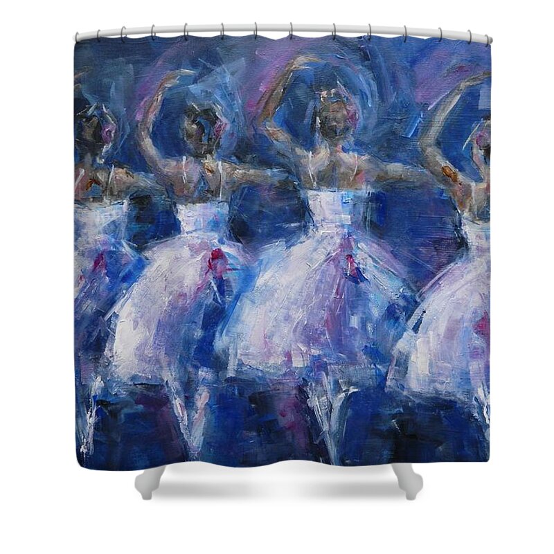 Ballet Shower Curtain featuring the painting Dancing with Degas by Dan Campbell