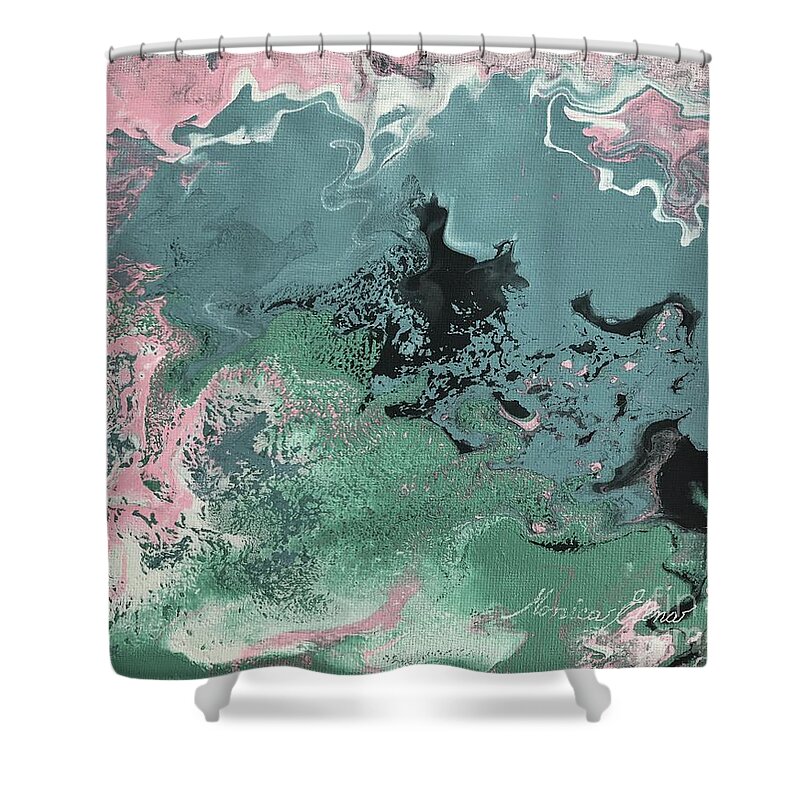Abstract Art Shower Curtain featuring the painting Dancing with the sky 1 by Monica Elena