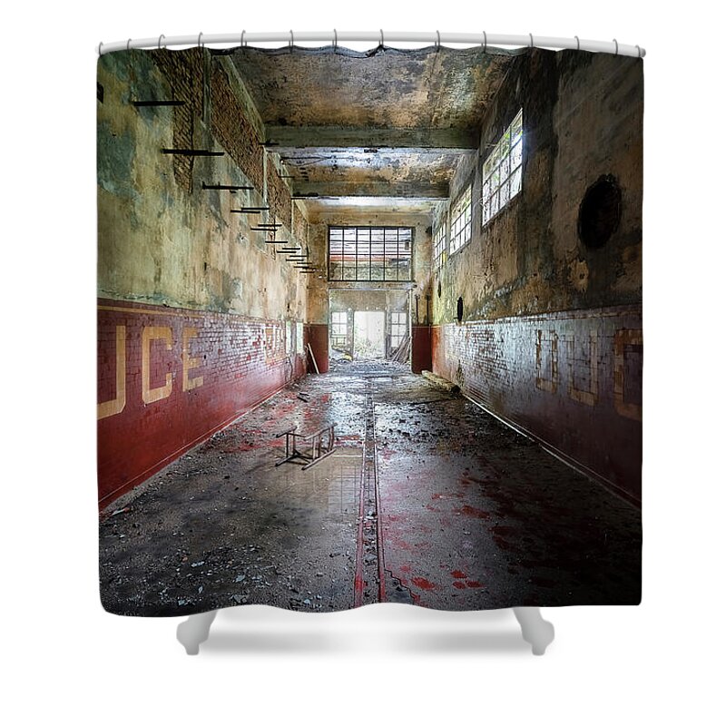 Urban Shower Curtain featuring the photograph Dark and Abandoned Hallway by Roman Robroek