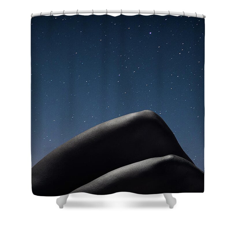People Shower Curtain featuring the photograph Dark Skinned Males Legs Against Starry by Jonathan Knowles