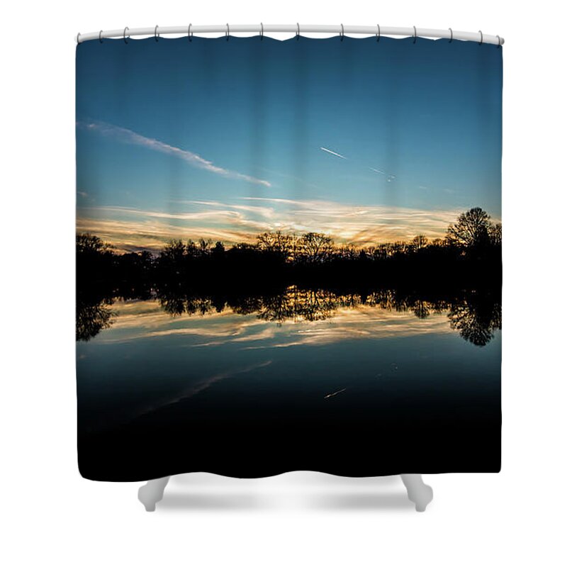 St. Florian Shower Curtain featuring the photograph Dark Sunset - Reflections by James-Allen