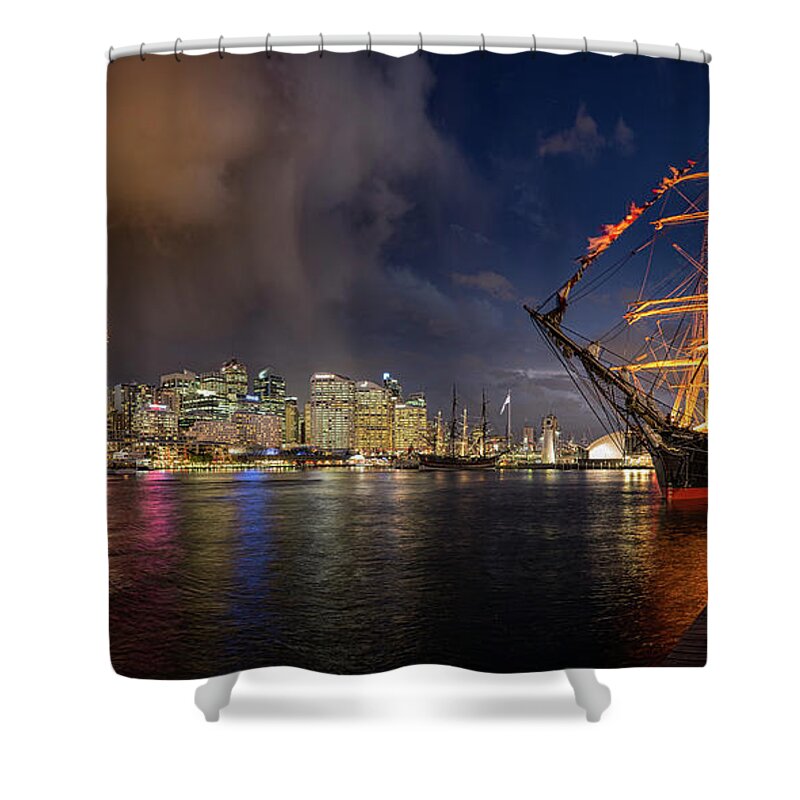 Built Structure Shower Curtain featuring the photograph Darling Harbour - Tall Ship by Atomiczen