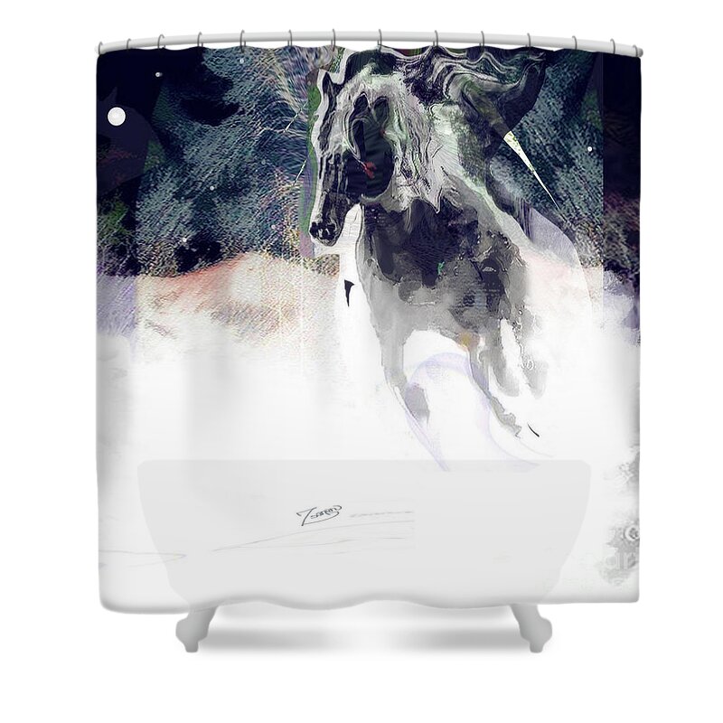 Square Shower Curtain featuring the mixed media Dashing Through the Snow by Zsanan Studio