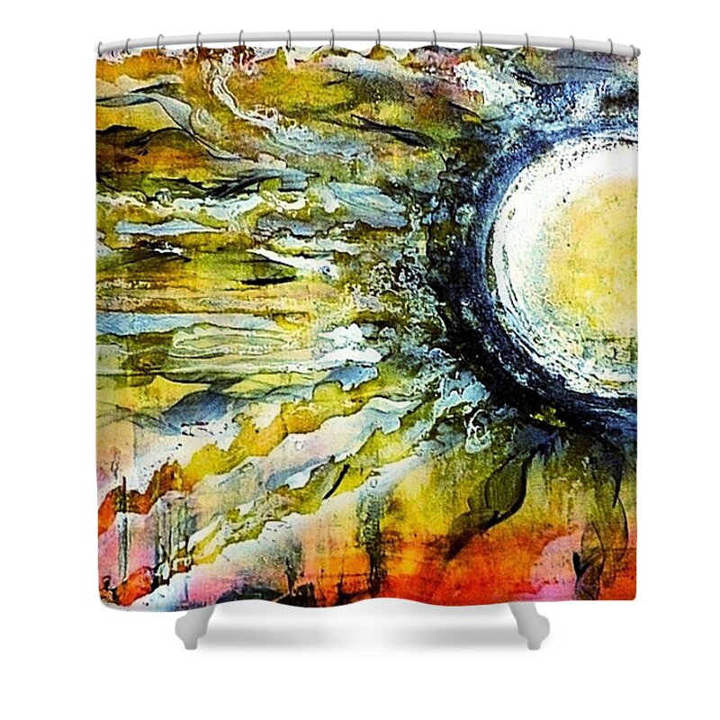 Orange Shower Curtain featuring the painting Dawn of A New Sun by 'REA' Gallery