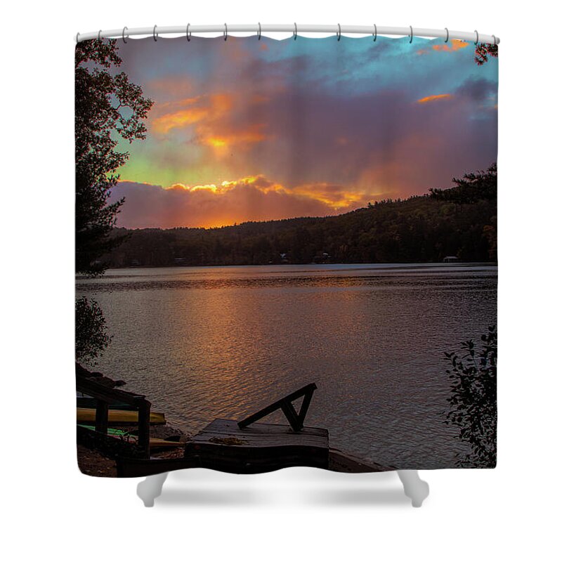 Dawn On Golden Pond Shower Curtain featuring the photograph Dawn on Golden Pond by Jeff Folger
