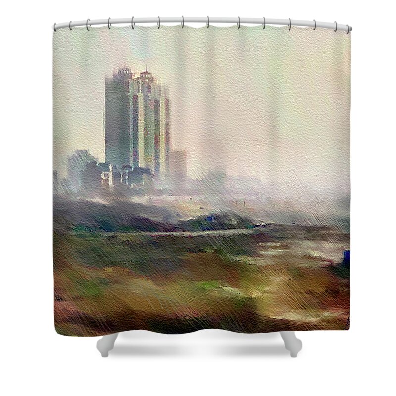 Dawn Shower Curtain featuring the photograph Dawn Towers II by GW Mireles
