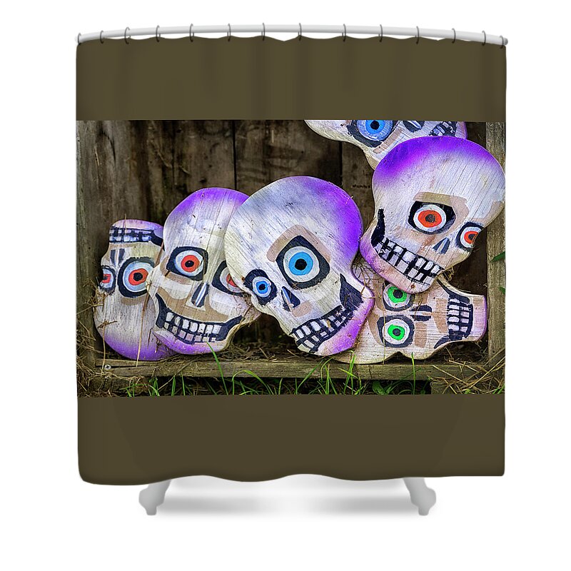Mask Shower Curtain featuring the photograph Day of the Dead Decorations by Phil Cardamone