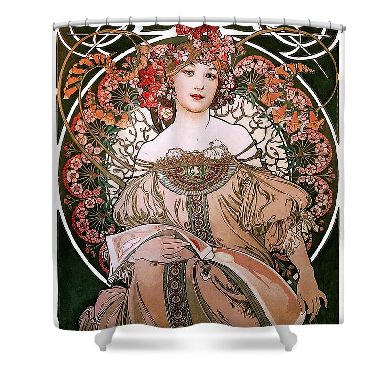 Daydream Shower Curtain featuring the painting Daydream by Alphonse Mucha White Background by Rolando Burbon